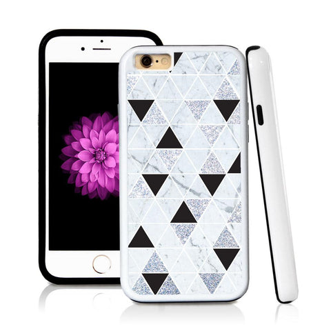 iPhone 6 case Triangle grid pattern white marble in Silver Glitter Texture with hard plastic and rubber protective cover