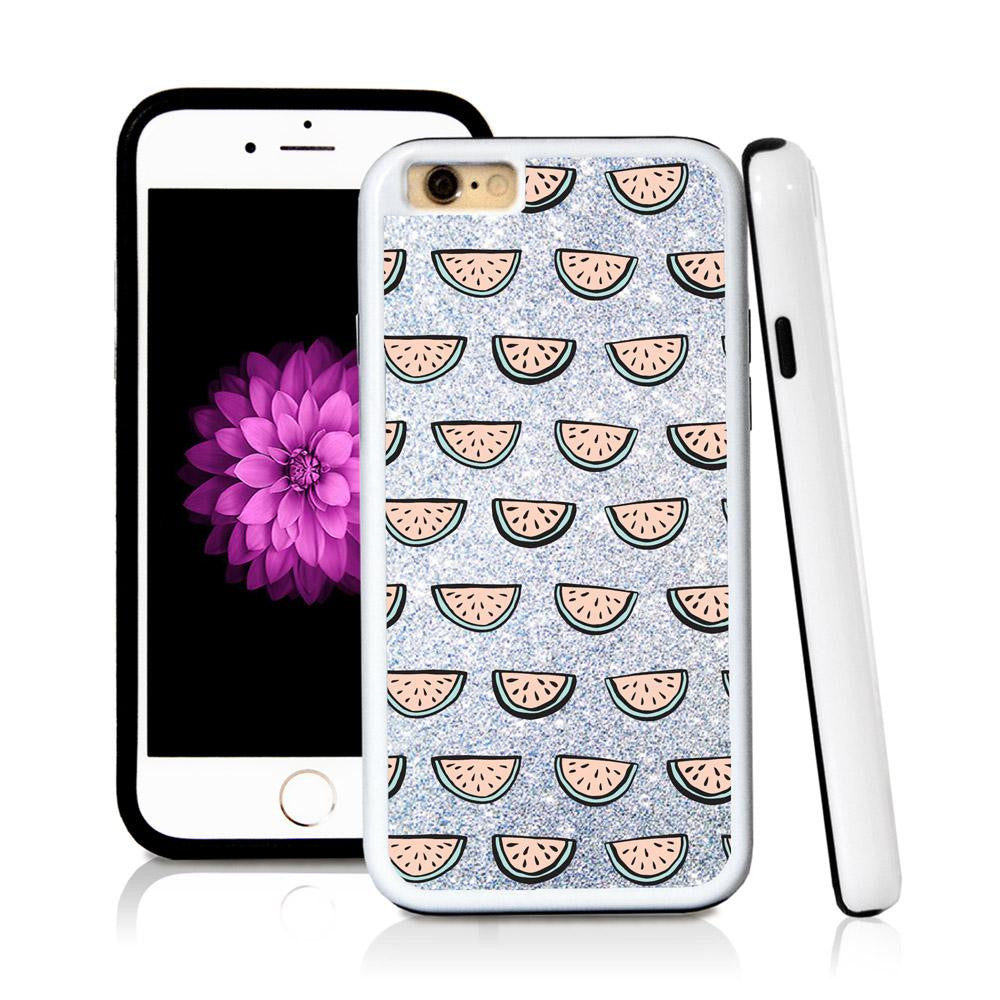 iPhone 6 case Watermelon pattern in Silver Glitter Texture with hard plastic & rubber protective cover