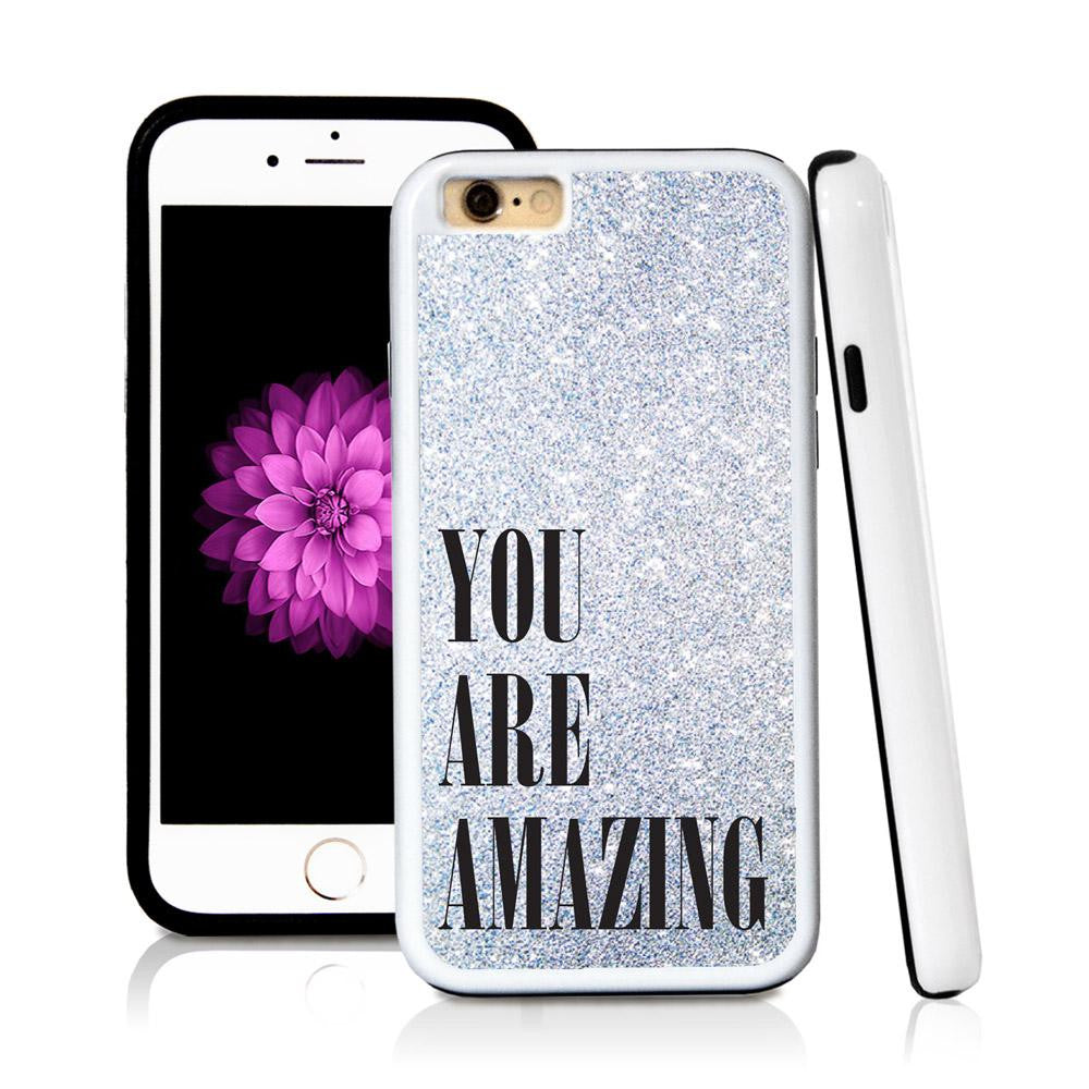 iPhone 6 case You are amazing in Silver Glitter Texture with hard plastic and rubber protective cover