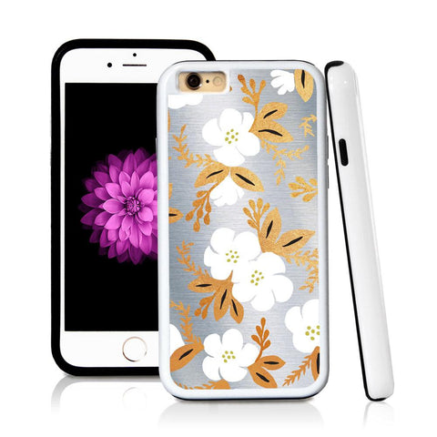 iPhone 6 case Botanical flowers gold white cute in Shiny Metal with hard plastic & rubber protective cover