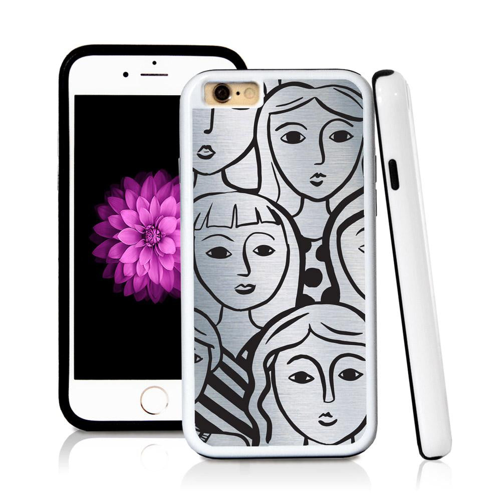 iPhone 6 case Face illustrations in Shiny Metal with hard plastic and rubber protective cover