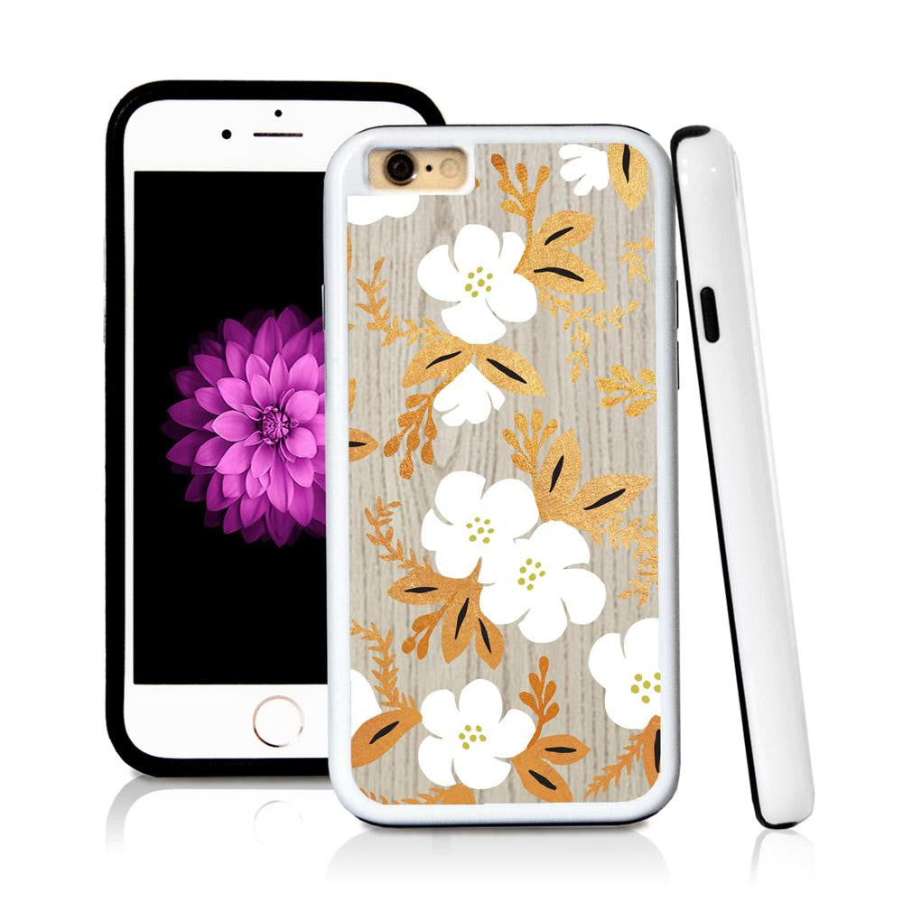 iPhone 6 case Botanical flowers gold white cute in Light Wood Texture with hard plastic & rubber protective cover