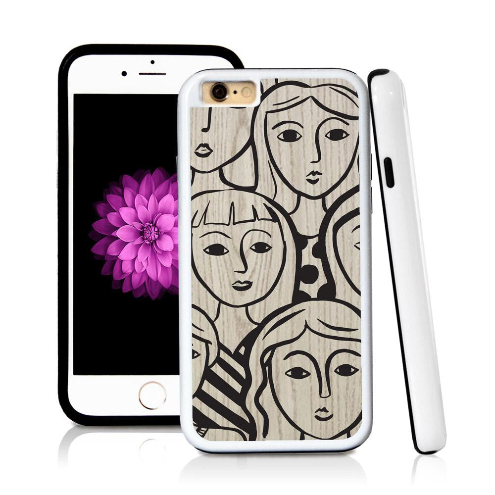 iPhone 6 case Face illustrations in Light Wood Texture with hard plastic and rubber protective cover