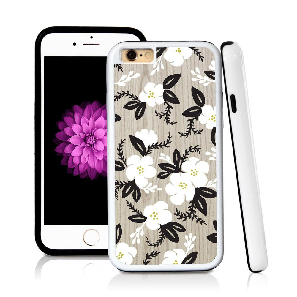 iPhone 6 case Flower cartoony painted in Light Wood Texture with hard plastic & rubber protective cover