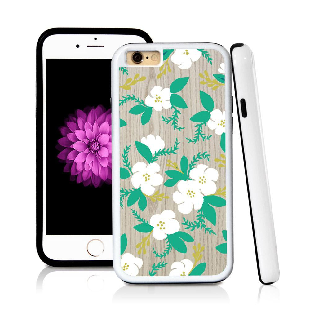 iPhone 6 case Flower cartoony painted green in Light Wood Texture with hard plastic & rubber protective cover