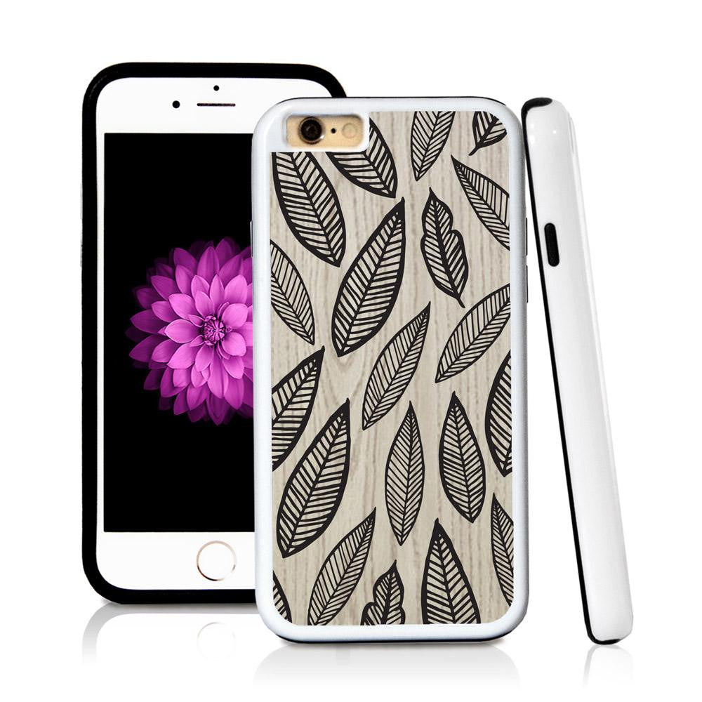 iPhone 6 case Leaves illustration pattern in Light Wood Texture with hard plastic and rubber protective cover