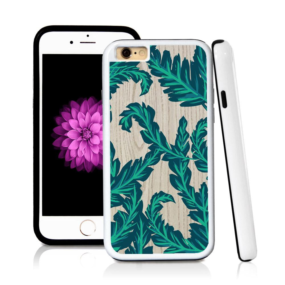 iPhone 6 case Palm leaves turquoise in Light Wood Texture with hard plastic and rubber protective cover