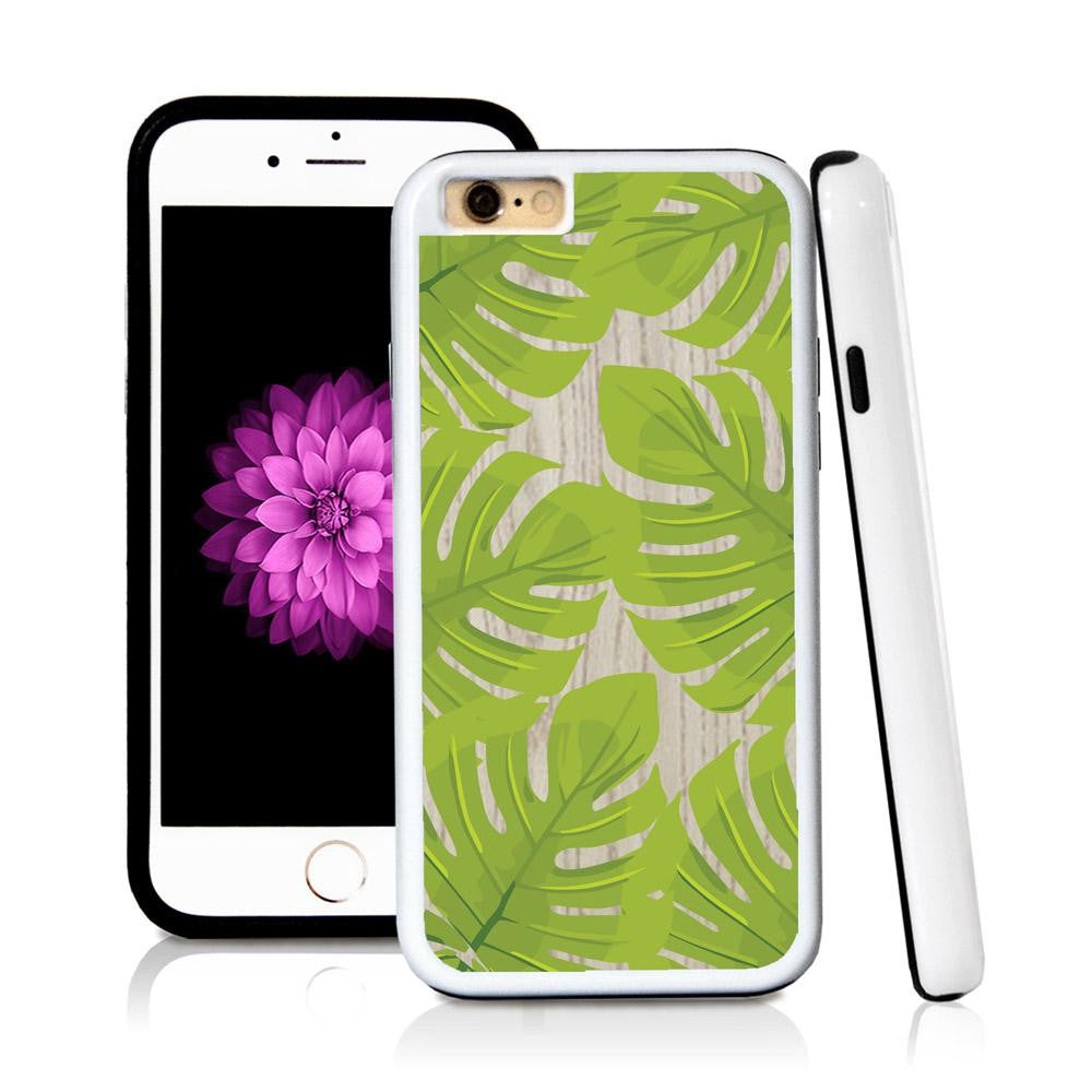 iPhone 6 case Tropical leaves green wide in Light Wood Texture with hard plastic & rubber protective cover