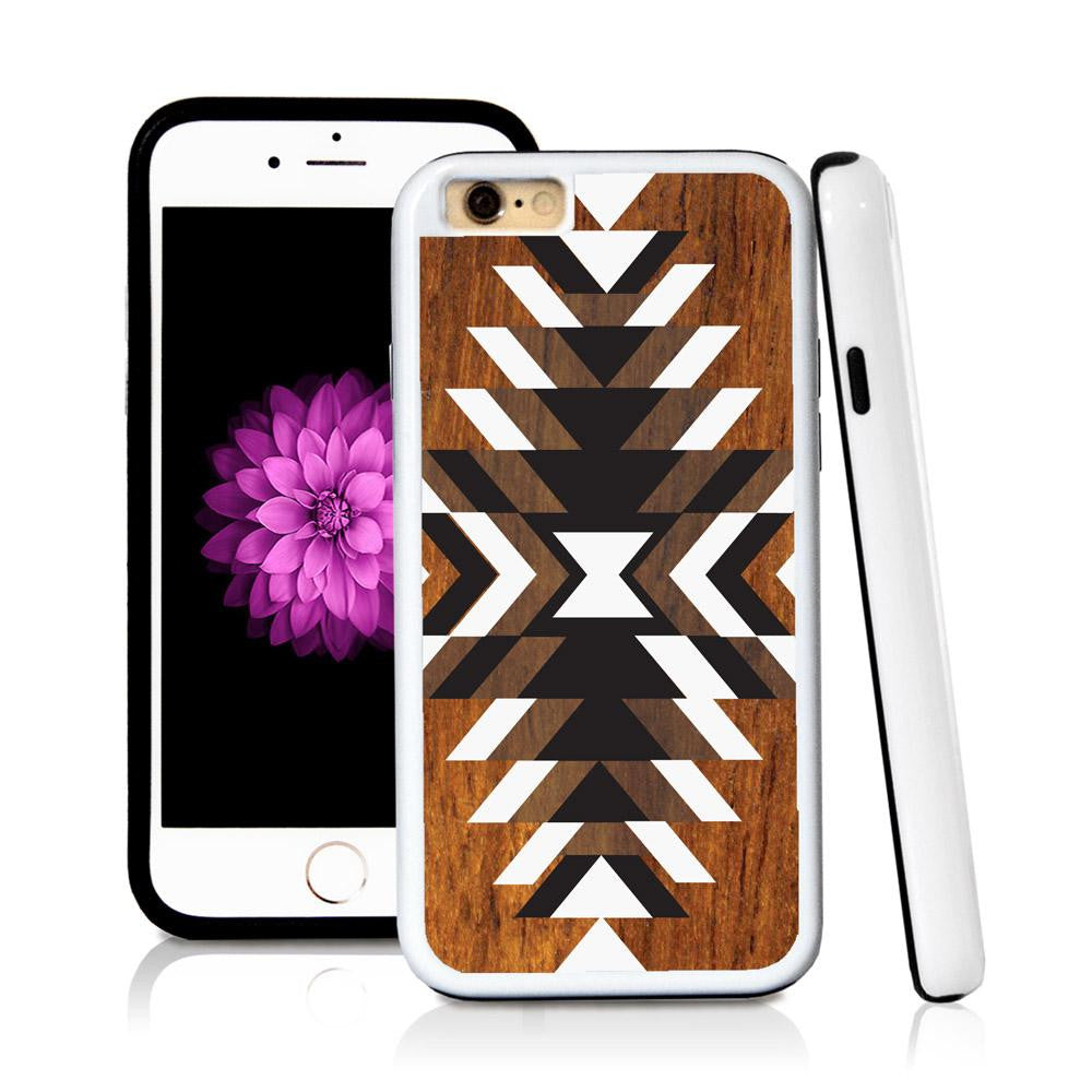 iPhone 6 case Aztec sunrays from middle in Wood Texture with hard plastic & rubber protective cover