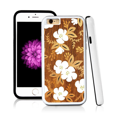 iPhone 6 case Botanical flowers gold white cute in Wood Texture with hard plastic & rubber protective cover