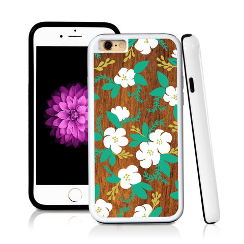 iPhone 6 case Flower cartoony painted green in Wood Texture with hard plastic & rubber protective cover