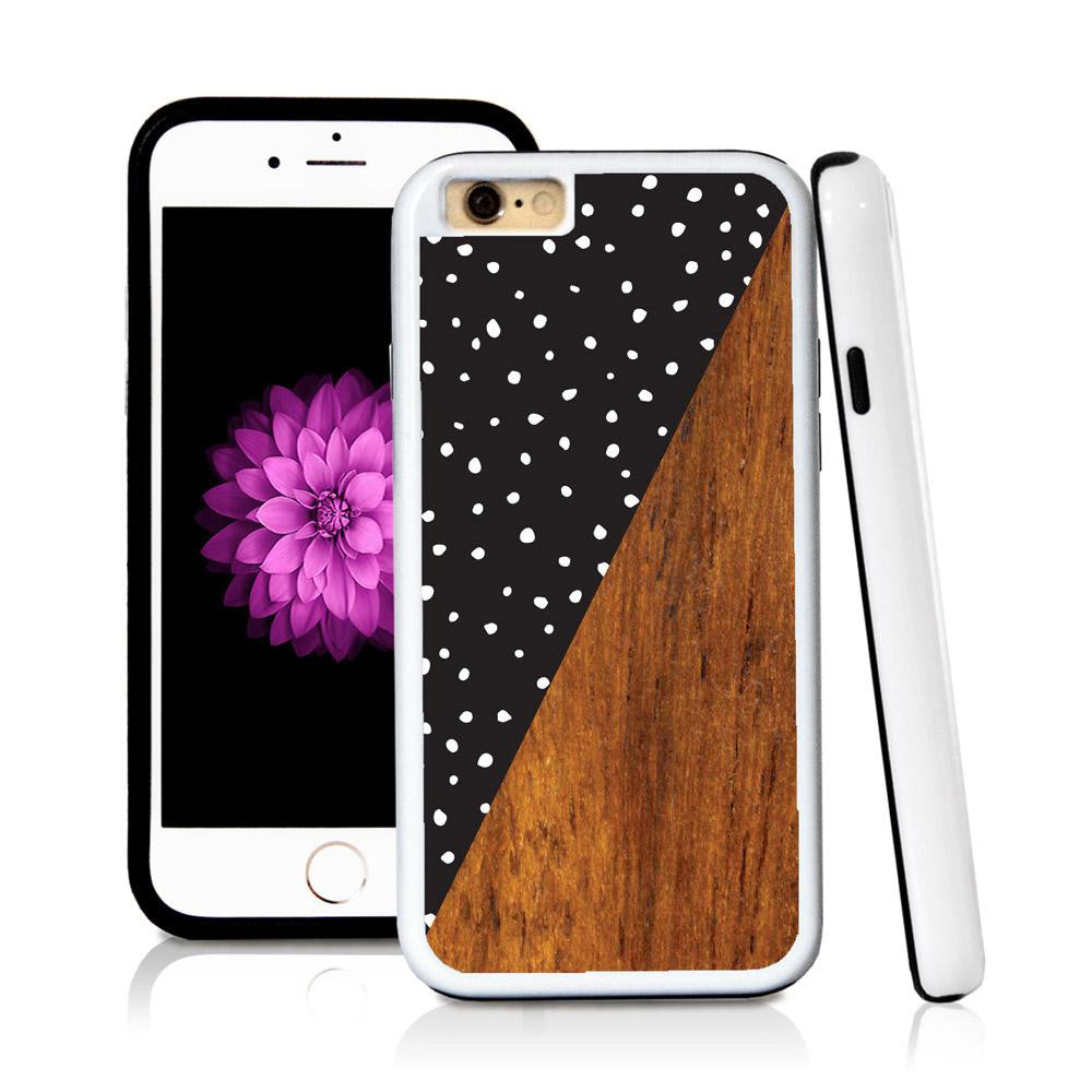 iPhone 6 case Split screen polka dot black in Wood Texture with hard plastic & rubber protective cover