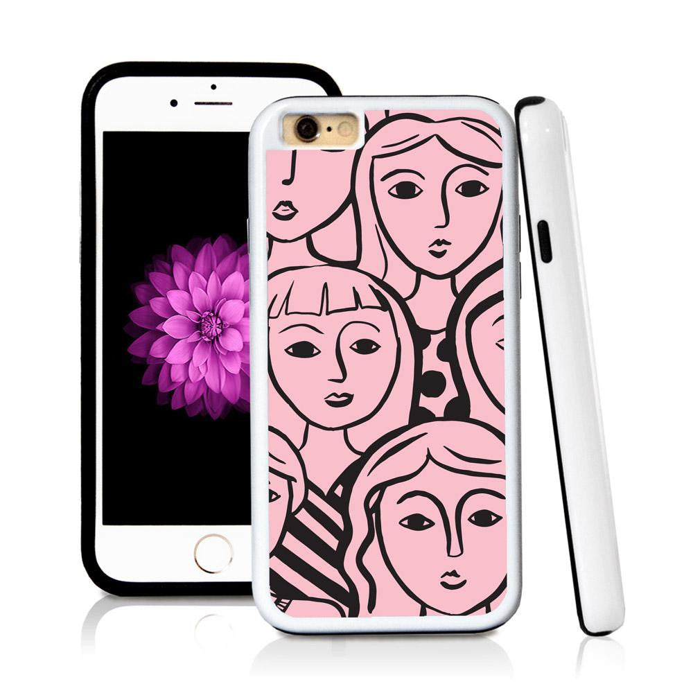 iPhone 6 case Face illustrations in Light Pink with hard plastic and rubber protective cover