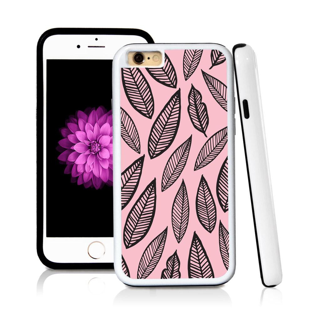 iPhone 6 case Leaves illustration pattern in Light Pink with hard plastic and rubber protective cover