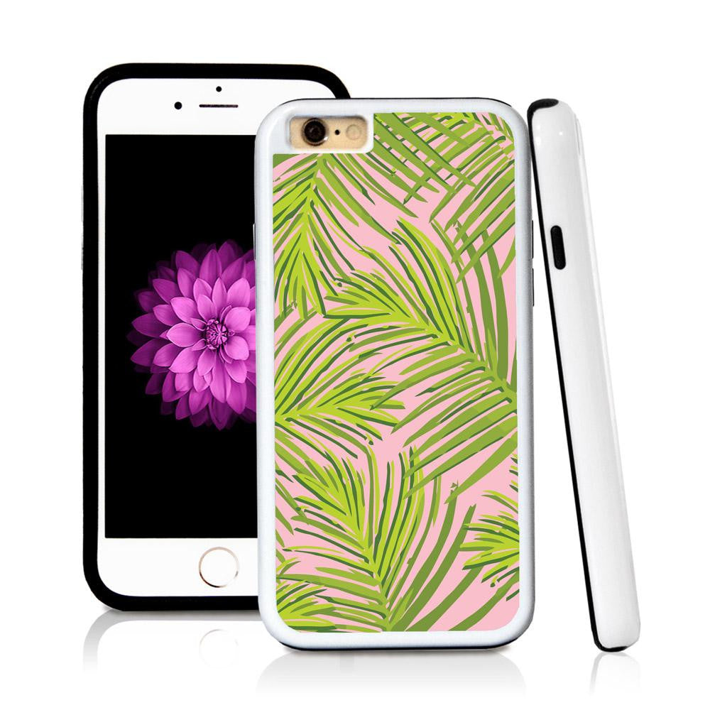 iPhone 6 case Palm leaves green in Light Pink with hard plastic and rubber protective cover