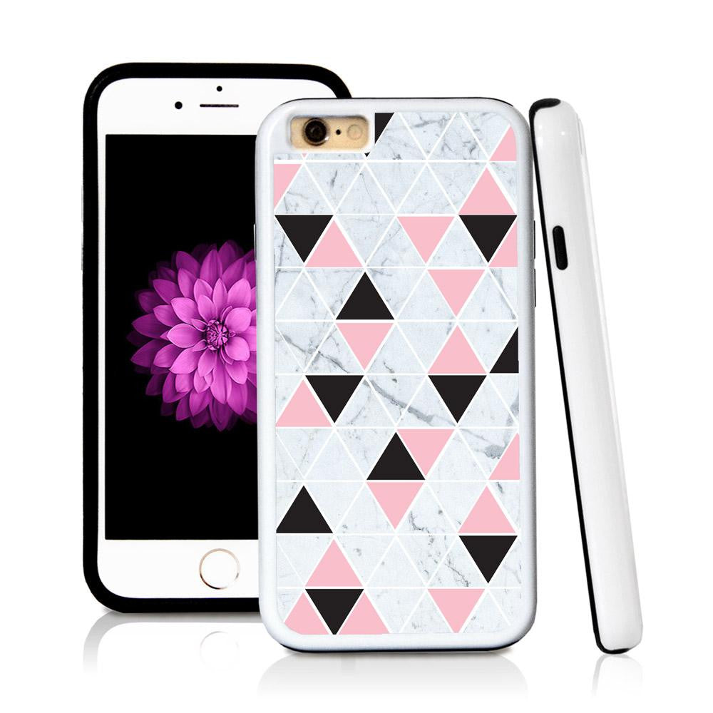 iPhone 6 case Triangle grid pattern white marble in Light Pink with hard plastic and rubber protective cover