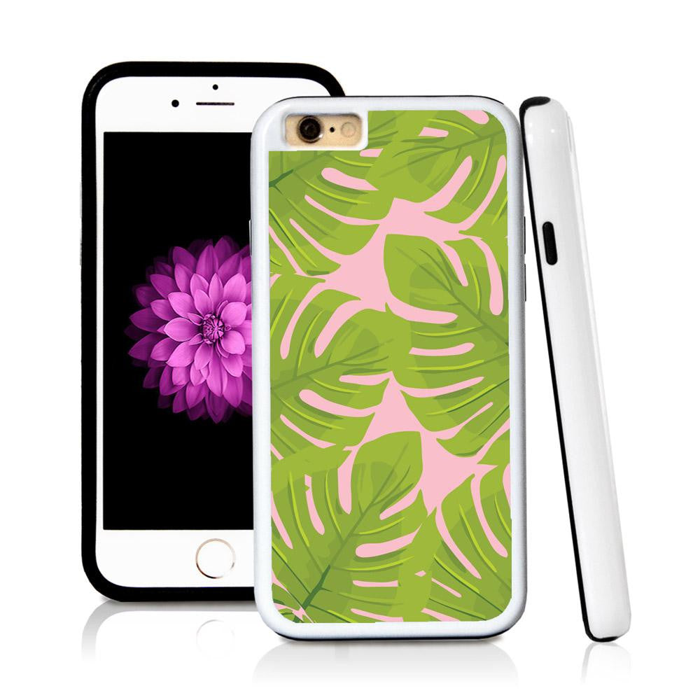 iPhone 6 case Tropical leaves green wide in Light Pink with hard plastic & rubber protective cover