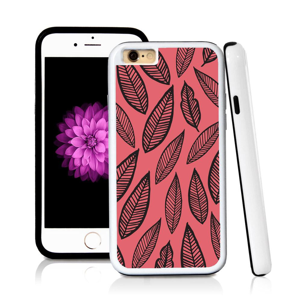 iPhone 6 case Leaves illustration pattern in Pink with hard plastic and rubber protective cover