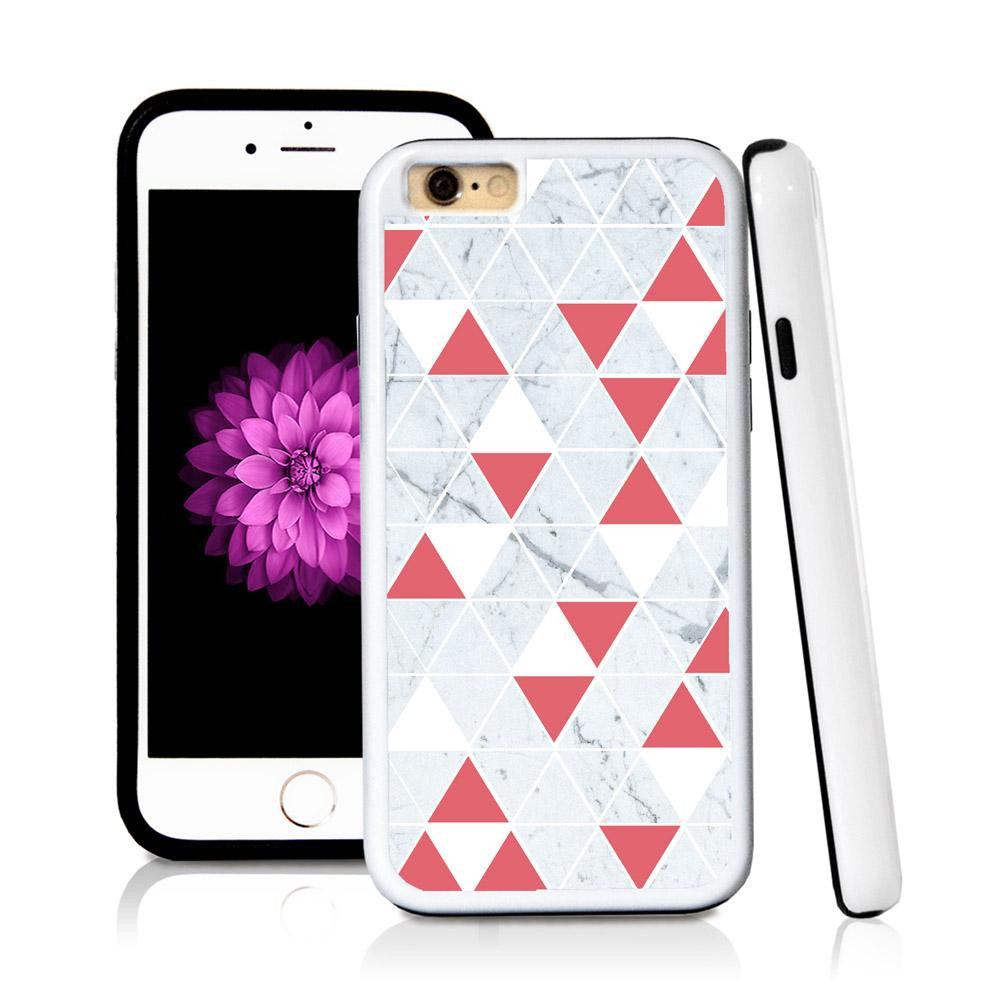 iPhone 6 case Triangle grid pattern white marble in Pink with hard plastic & rubber protective cover