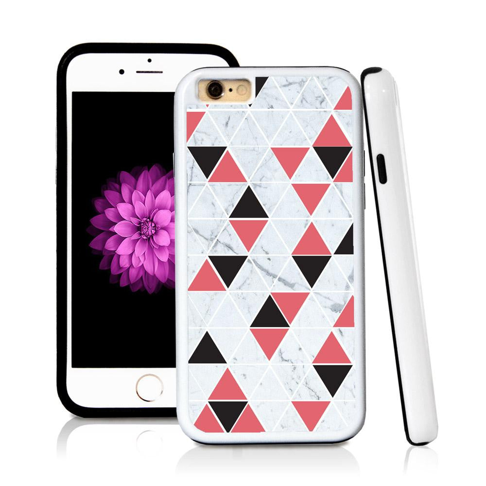 iPhone 6 case Triangle grid pattern white marble in Pink with hard plastic and rubber protective cover