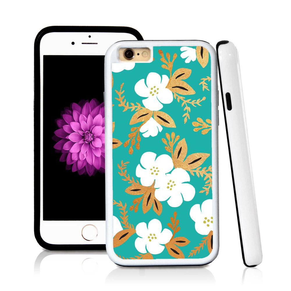 iPhone 6 case Botanical flowers gold white cute in Turquoise Texture with hard plastic & rubber protective cover