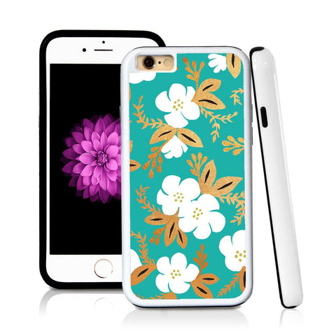 iPhone 6 case Botanical flowers gold white cute in Turquoise Texture with hard plastic and rubber protective cover