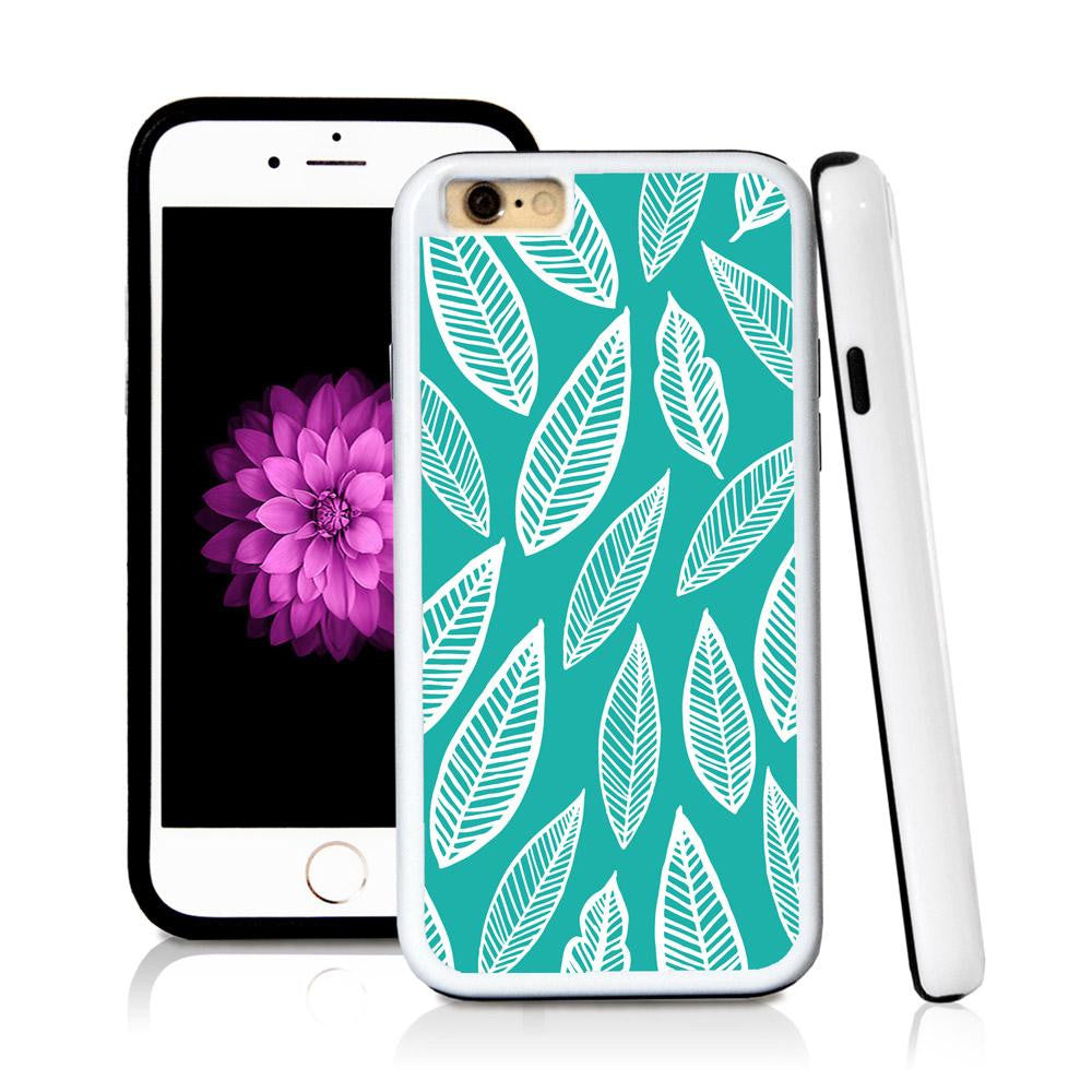 iPhone 6 case Leaves illustration pattern in Turquoise Texture with hard plastic & rubber protective cover