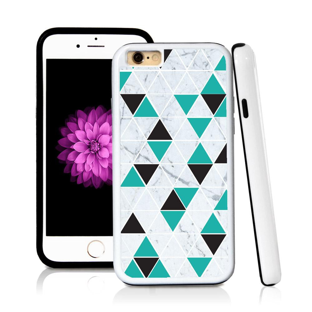 iPhone 6 case Triangle grid pattern white marble in Turquoise Texture with hard plastic and rubber protective cover